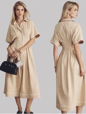EXQUISE Tobie Shirt Dress in Tan Size Medium NWT